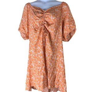 Cotton On Dress Size 18 Orange Floral Print Cinch Front Short Sleeved NEW